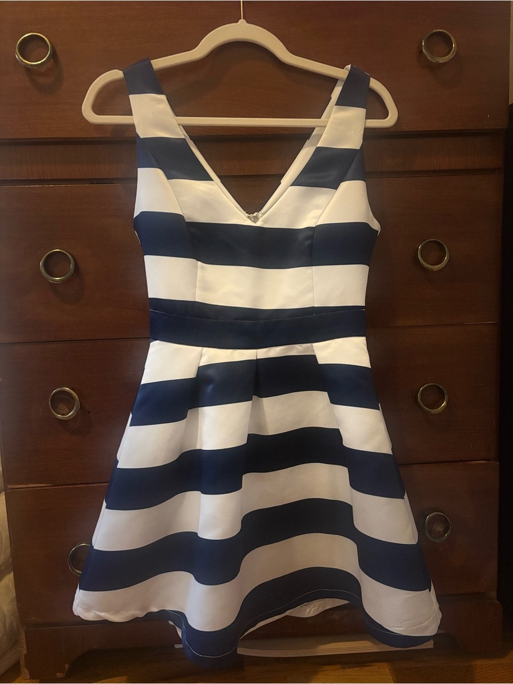 Charlotte Russe Cream Dress with Navy Trim Detail